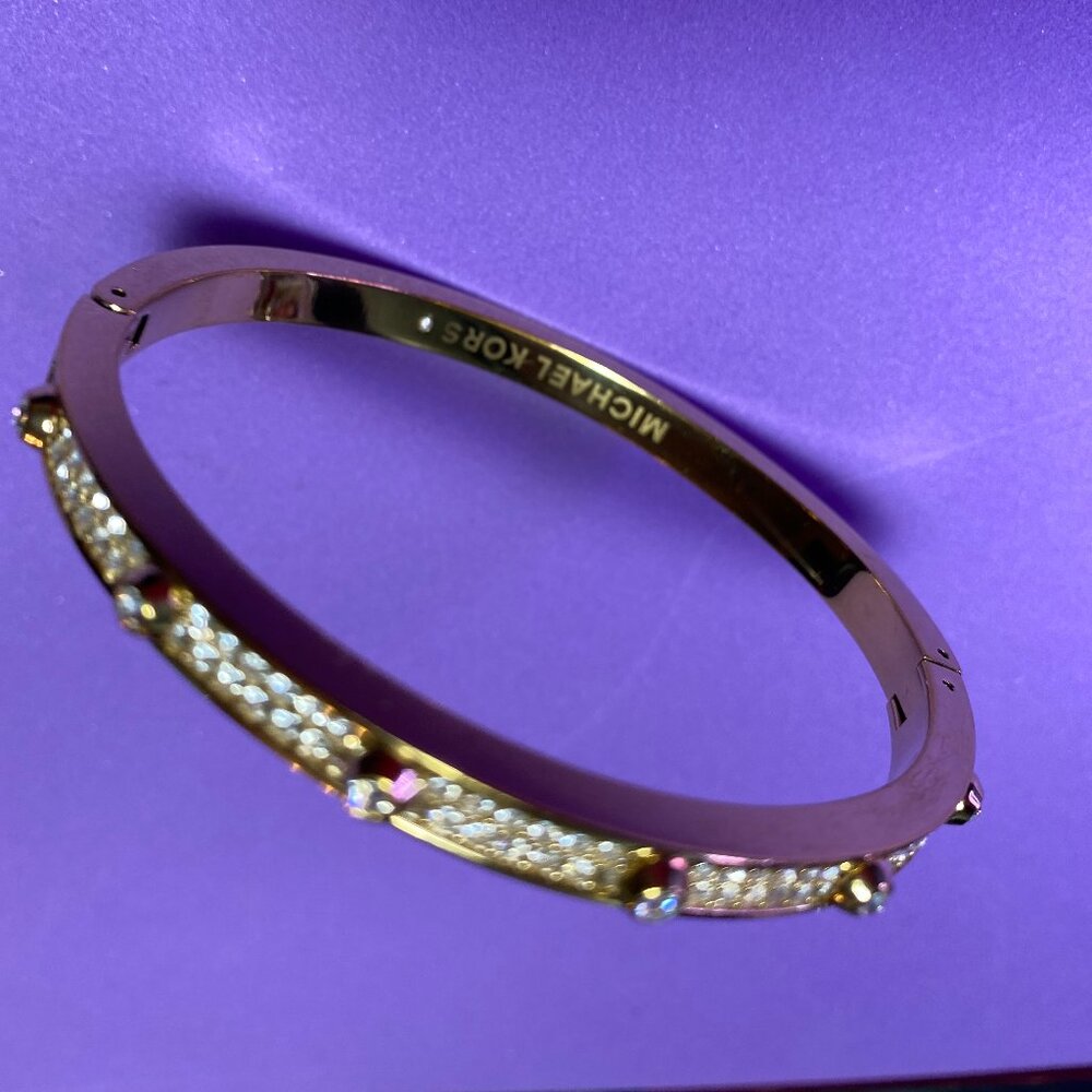 Michael Kors Gold Tone Pave Hinged Bracelet - Picture 2 of 3